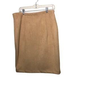 Tahari Brown Suede Pencil Skirt Knee-Length Work Attire Size Xl Faux Classy Chic